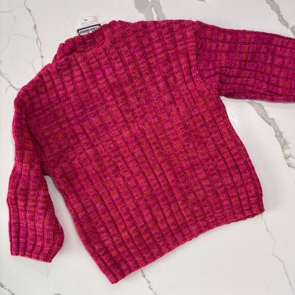 Plaid Moose | Girls Crewneck Heart Knit Pink Orange Sweater - Picture 2 of 15